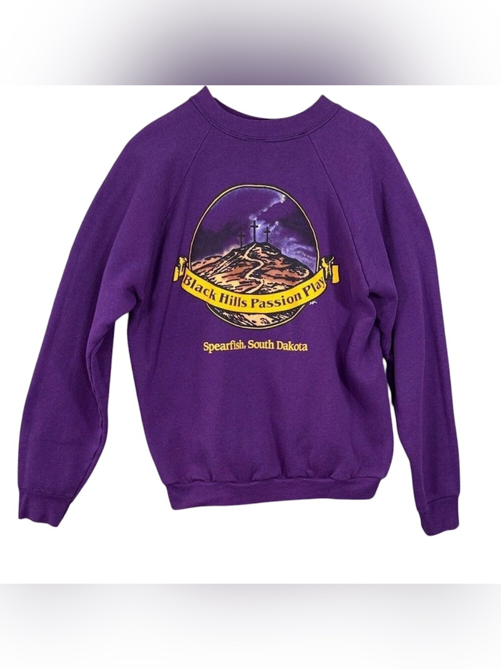Vintage Passion Play Cross Jesus Christian Purple Crewneck Sweatshirt XL 90s